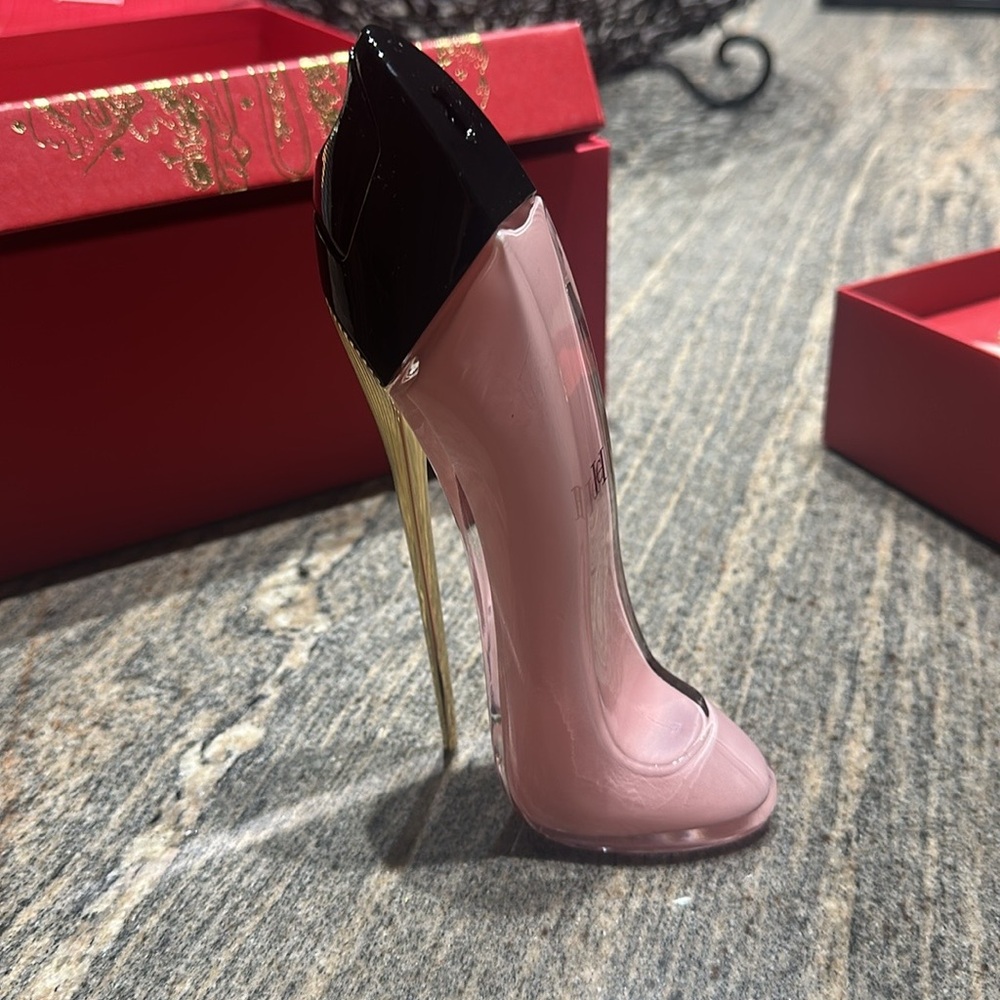 Elegant Pink and Black Stiletto Heel Perfume Bottle